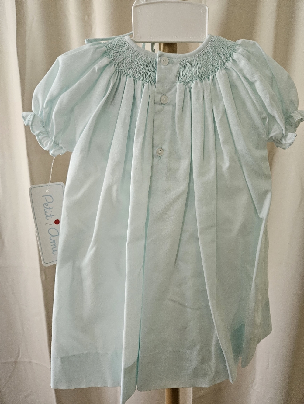 Petit Ami Mint Green Smocked Heirloom Day Gown Set NB–3M | Hand Embroidery + Bon - Picture 4 of 6